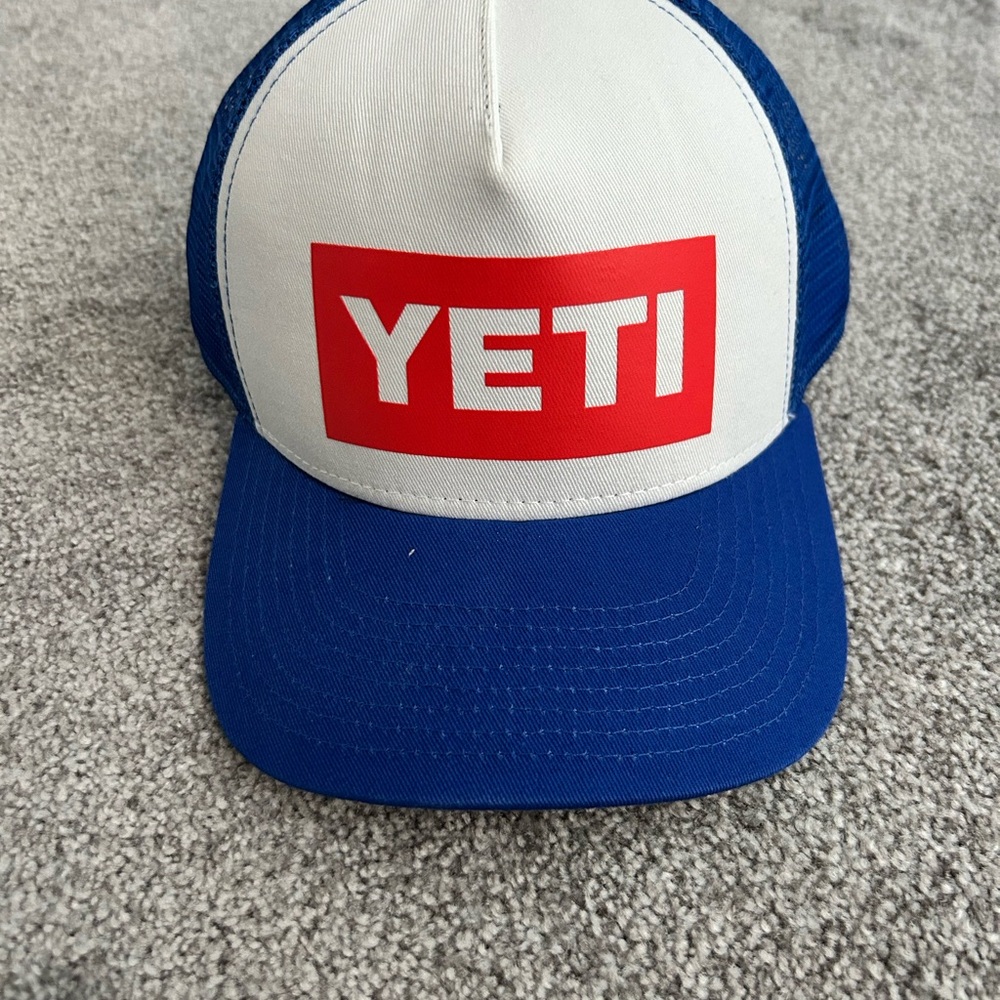 YETI Red Logo Blue and White Cap